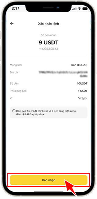 Bước 9: Kiểm tra thông tin đã nhập, ấn “Xác nhận" và xác minh 2 bước theo yêu cầu để hoàn thành giao dịch.
