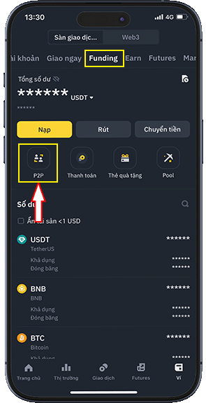 Bước 3: BƯỚC 3: CHỌN VÀO VÍ FUNDING VÀ CHỌN P2P.