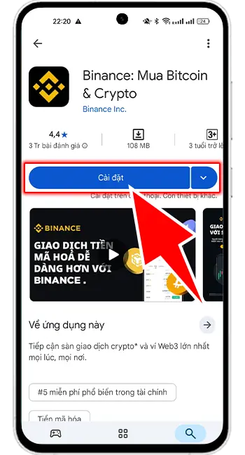 Bước 4: Tìm ứng dụng Binance và cài đặt.